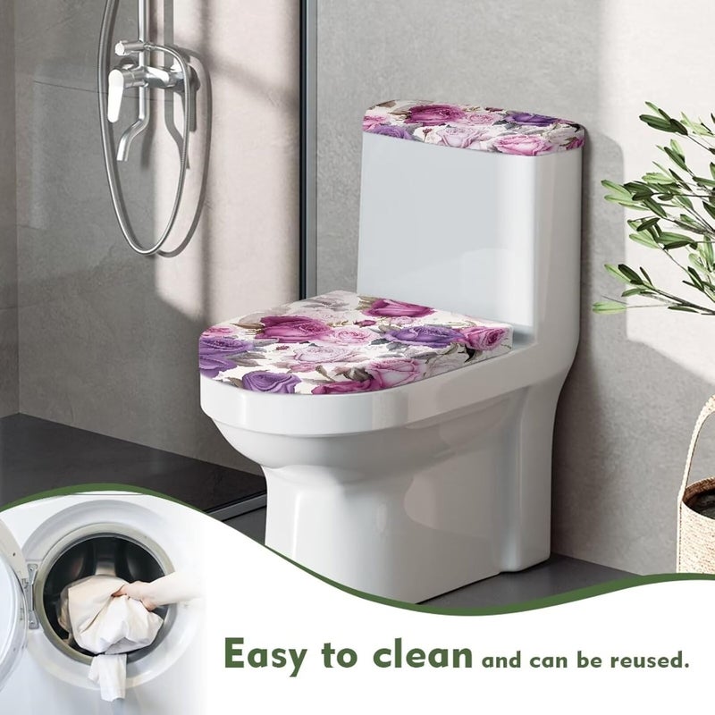 CREAMIC Purple Rose Toilet Lid Cover and Tank Lid Cover Machine Wash Bathroom Super Soft Toilet Lid Cover Set Seat Covers Fits Most Lids for Accessories Decor - Image 4